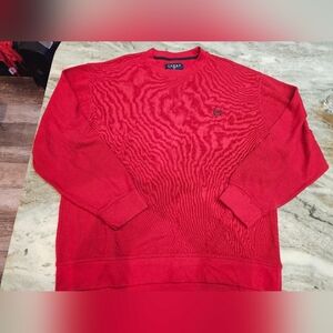 THRE3 Clothing Co. Red 100% Cotton Crewneck Sweatshirt L Textured Knit Crest Log